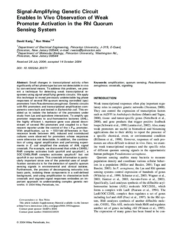 (PDF) Signal‐amplifying genetic circuit enables in vivo observation of ...