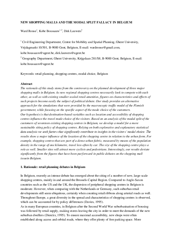 (PDF) New shopping malls and the modal split fallacy in Belgium