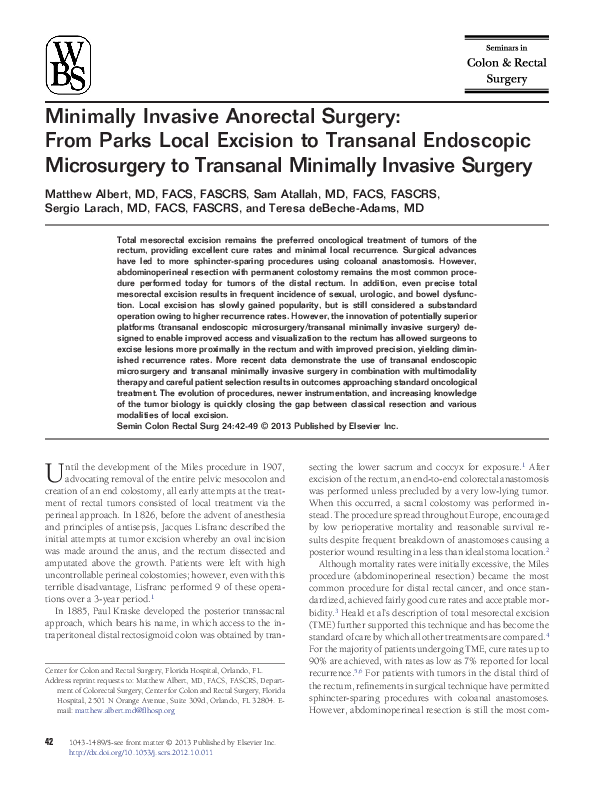 (PDF) Minimally Invasive Anorectal Surgery: From Parks Local Excision ...