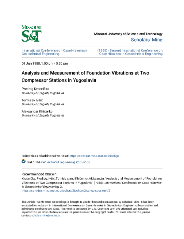 (PDF) Analysis and Measurement of Foundation Vibrations at Two ...