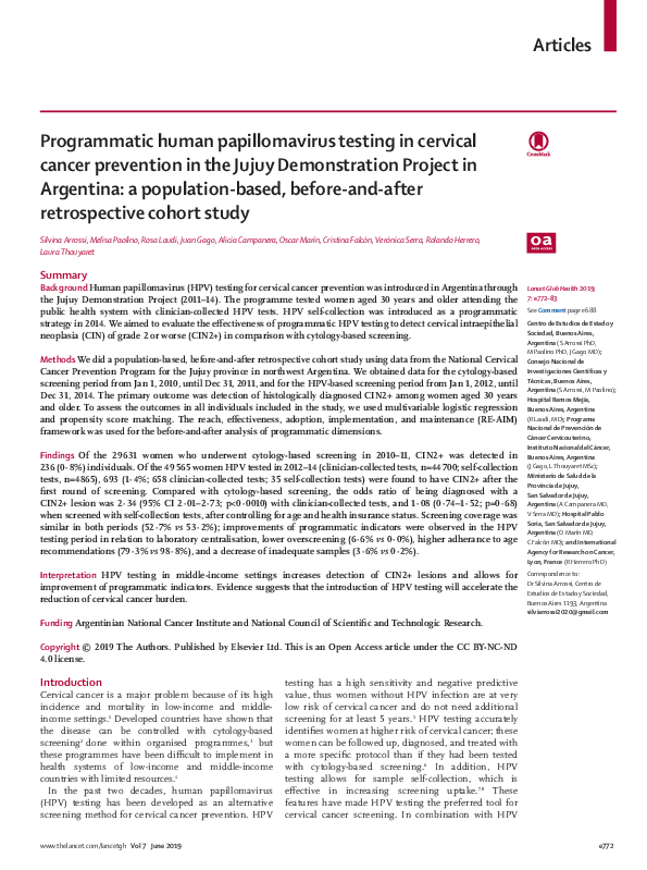 (PDF) Programmatic human papillomavirus testing in cervical cancer ...