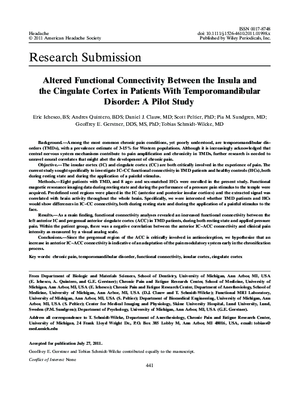 (PDF) Altered Functional Connectivity Between the Insula and the ...