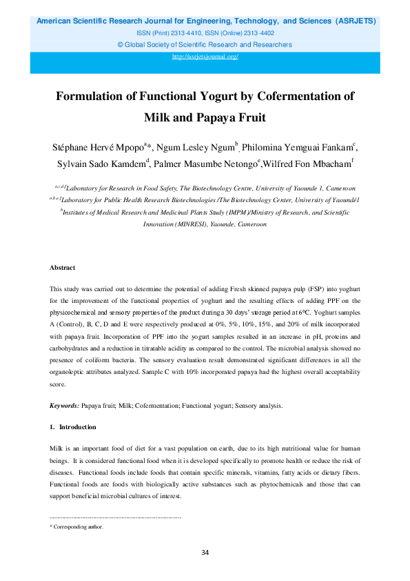 (PDF) Formulation of Functional Yogurt by Cofermentation of Milk and ...
