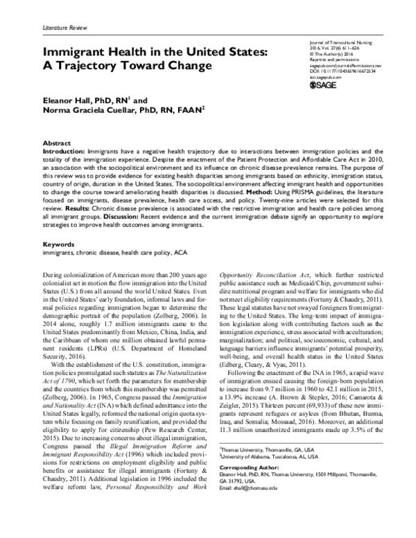 (PDF) Immigrant Health in the United States: A Trajectory Toward Change