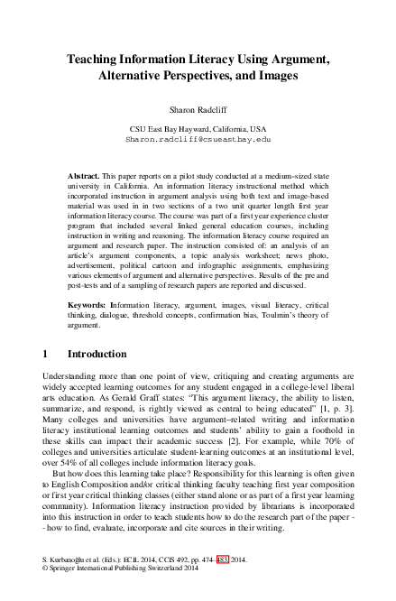 (PDF) Teaching Information Literacy Using Argument, Alternative ...