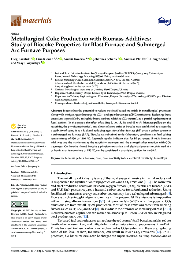 (PDF) Metallurgical Coke Production with Biomass Additives: Study of ...