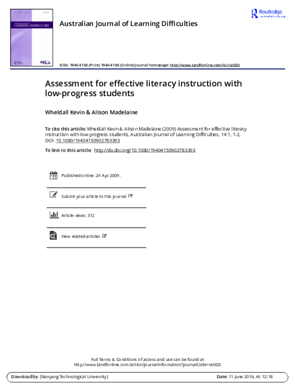 (PDF) Assessment for effective literacy instruction with low-progress ...