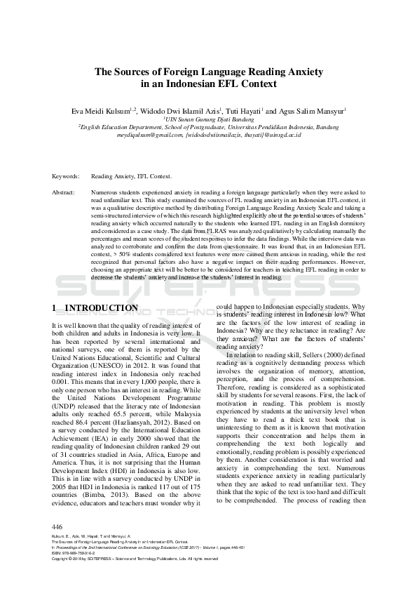 (PDF) The Sources of Foreign Language Reading Anxiety in an Indonesian ...