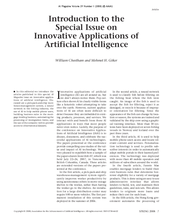(PDF) Introduction to the Special Issue on Innovative Applications of ...