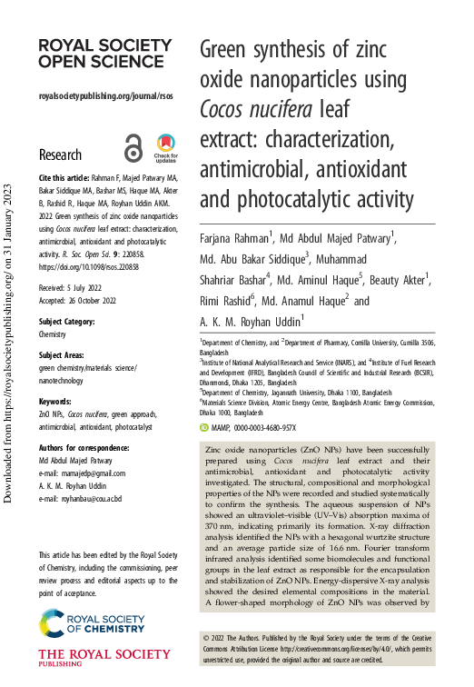 (PDF) Green synthesis of zinc oxide nanoparticles using Cocos nucifera ...