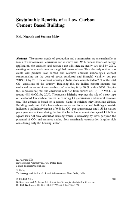 (PDF) Sustainable Benefits of a Low Carbon Cement Based Building