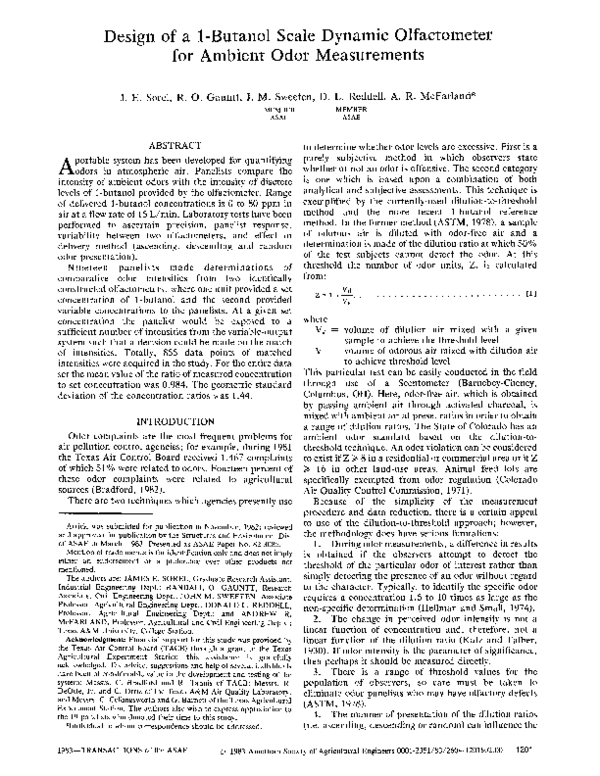 (PDF) Design of a 1-Butanol Scale Dynamic Olfactometer for Ambient Odor ...
