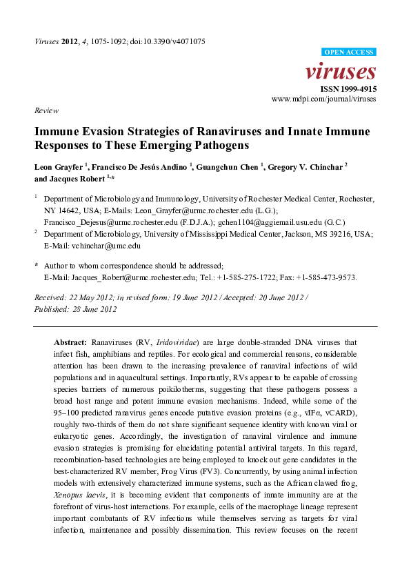 (PDF) Immune Evasion Strategies of Ranaviruses and Innate Immune ...