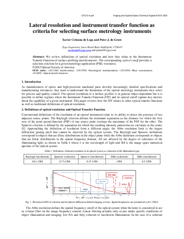 (PDF) Lateral resolution and instrument transfer function as criteria ...