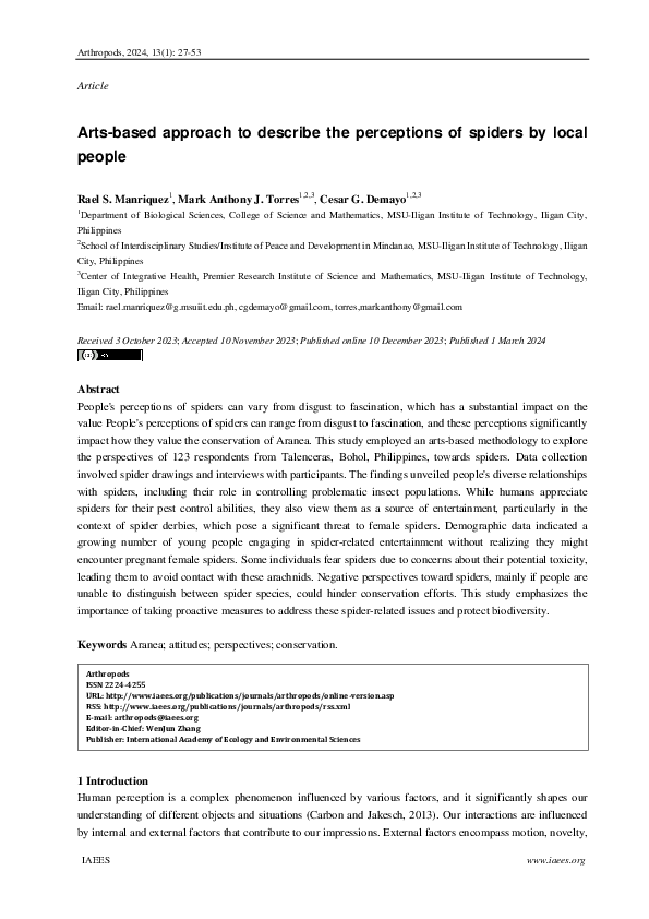 (PDF) Arts-based approach to describe the perceptions of spiders by ...