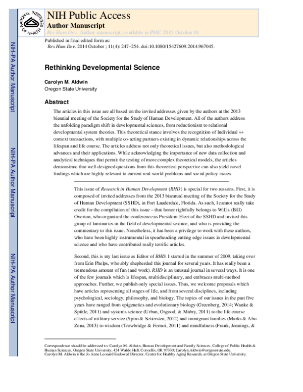 (PDF) Rethinking Developmental Science