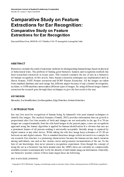 (PDF) Comparative Study on Feature Extractions for Ear Recognition