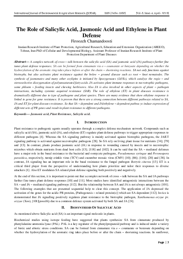 (PDF) The Role of Salicylic Acid, Jasmonic Acid and Ethylene in Plant ...