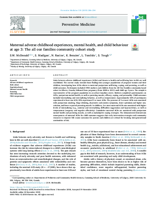 (PDF) Maternal adverse childhood experiences, mental health, and child ...