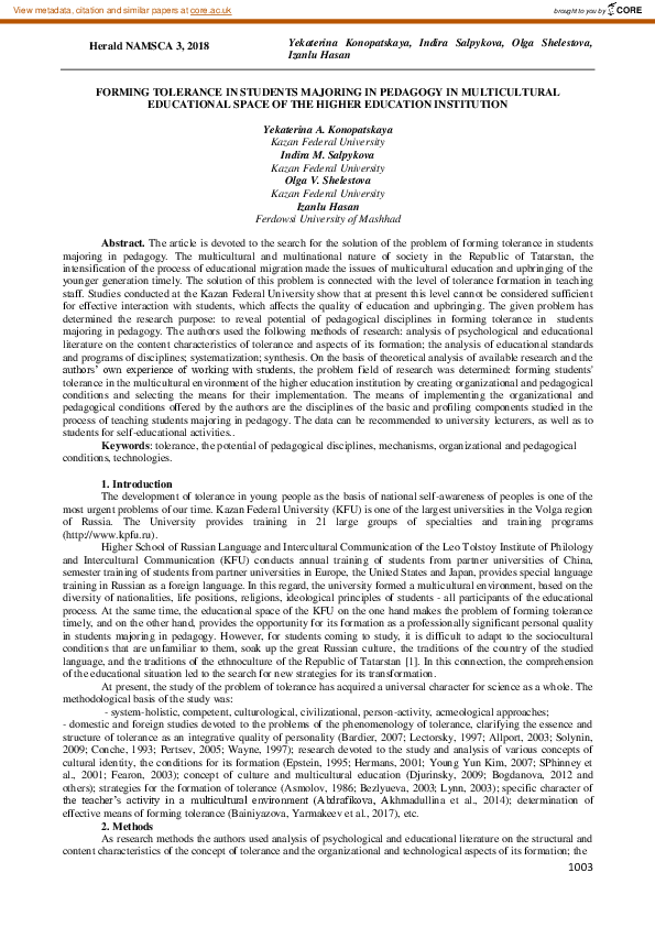 (PDF) Forming tolerance in students majoring in pedagogy in ...