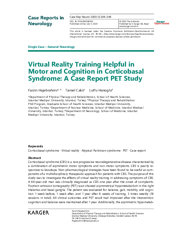 (PDF) Virtual Reality Training Helpful in Motor and Cognition in ...
