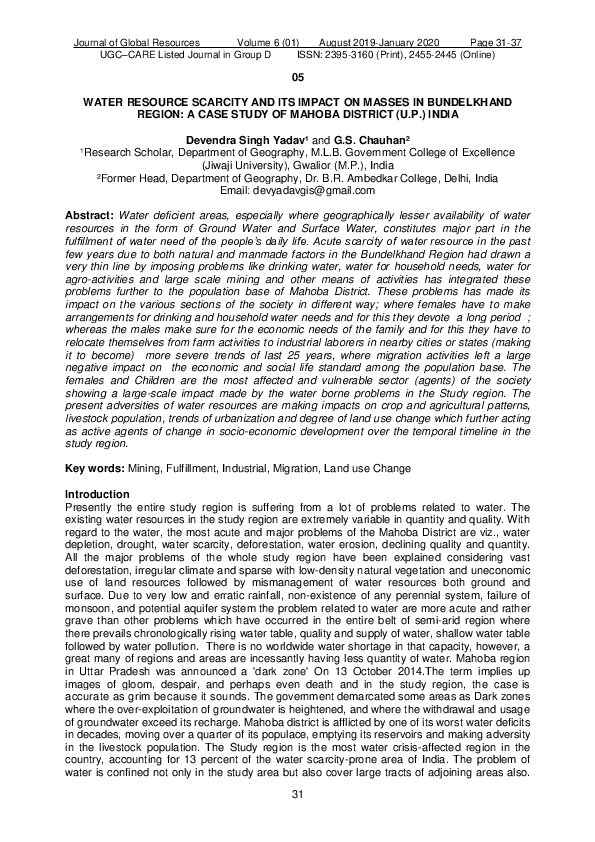 (PDF) Water Resource Scarcity and its Impact on Masses in Bundelkhand ...