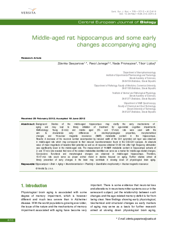 (PDF) Middle-aged rat hippocampus and some early changes accompanying aging