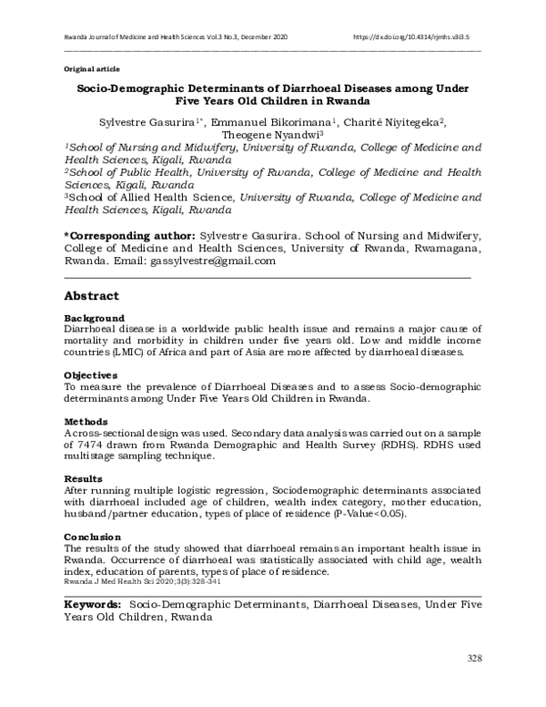 (PDF) Socio-Demographic Determinants of Diarrhoeal Diseases among Under ...