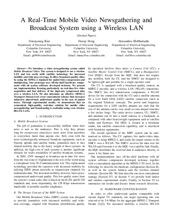 (PDF) A real-time mobile video newsgathering and broadcast system using ...