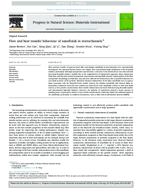 (PDF) Flow and heat transfer behaviour of nanofluids in microchannels
