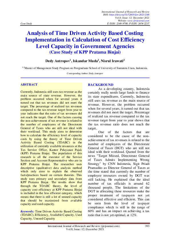 (PDF) Analysis of Time Driven Activity Based Costing Implementation in ...