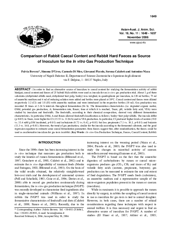 (PDF) Comparison of Rabbit Caecal Content and Rabbit Hard Faeces as ...