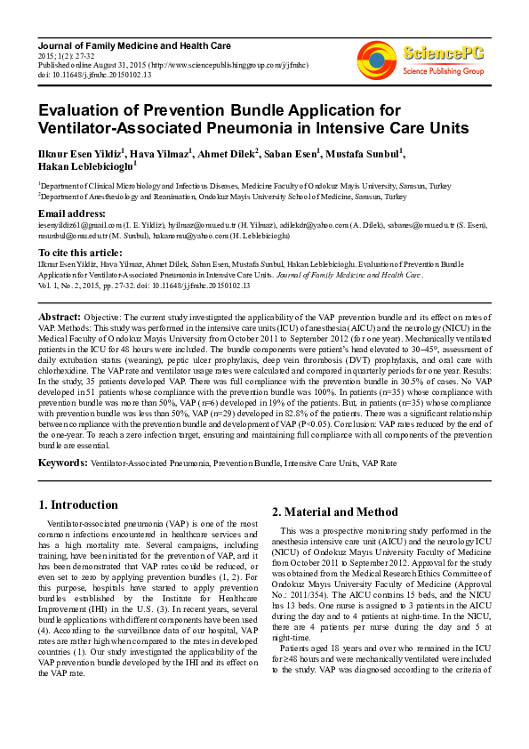 (PDF) Evaluation of Prevention Bundle Application for Ventilator ...