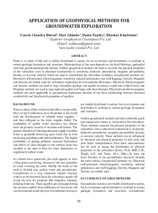 (PDF) Application of Geophysical Method for Groundwater Exploration
