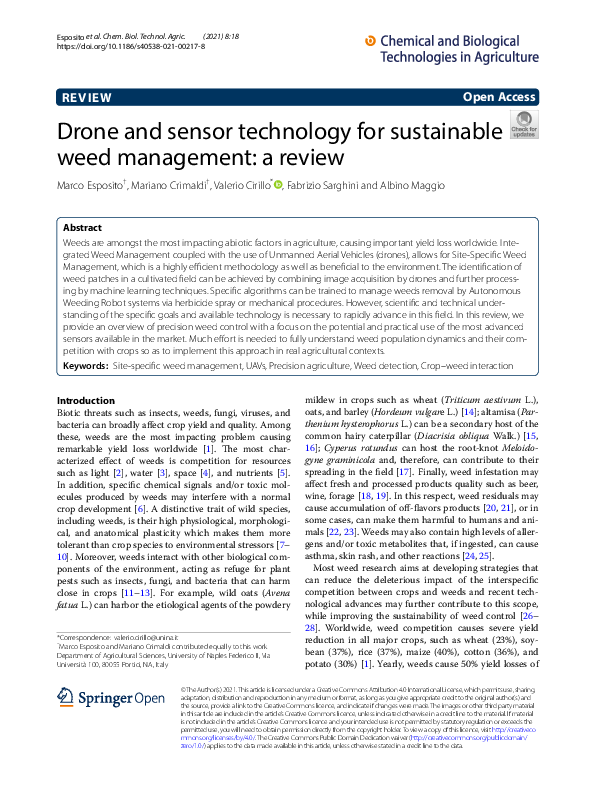 (PDF) Drone and sensor technology for sustainable weed management: a review