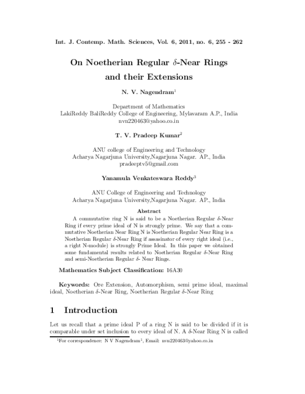 (PDF) On Noetherian Regular δ-Near Rings and their Extensions