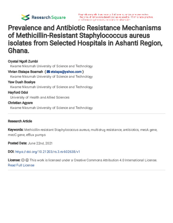 (PDF) Prevalence and Antibiotic Resistance Mechanisms of Methicillin ...