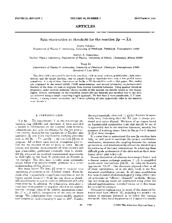 PDF) Spin observables at threshold for the reaction p̄p→Λ̄Λ
