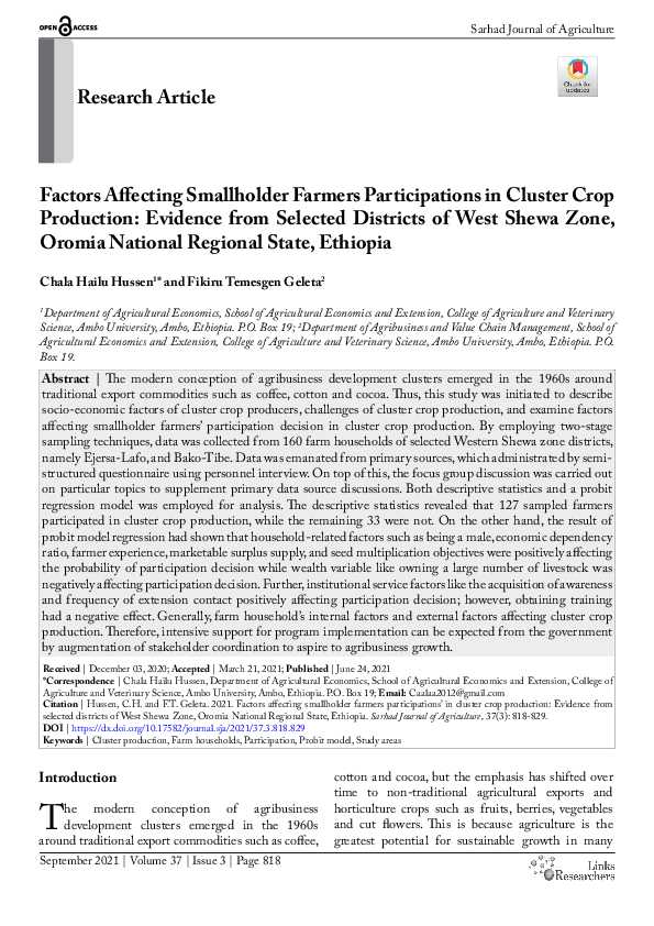 (PDF) Factors Affecting Smallholder Farmers Participations in Cluster ...
