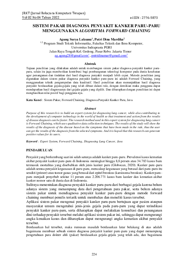(PDF) Sistem Pakar Diagnosa Penyakit Kanker Paru-paru Menggunakan ...