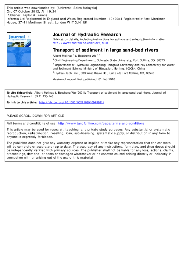 (PDF) Transport of sediment in large sand-bed rivers