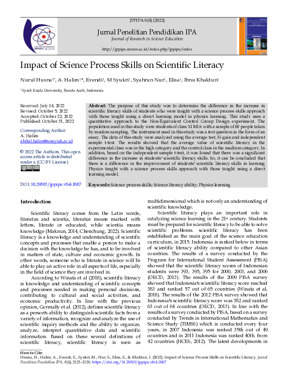 (PDF) Impact of Science Process Skills on Scientific Literacy