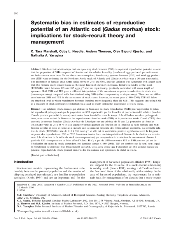 (PDF) Systematic bias in estimates of reproductive potential of an ...