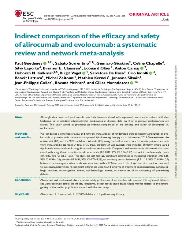 (PDF) Indirect comparison of the efficacy and safety of alirocumab and ...
