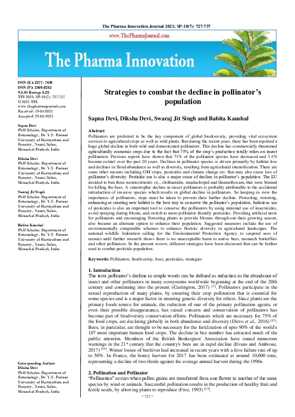 (PDF) Strategies to combat the decline in pollinator’s population