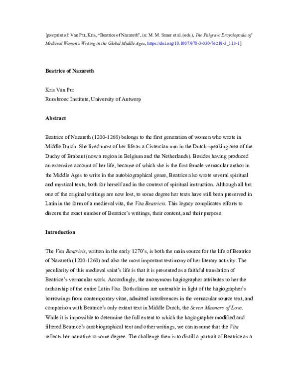 (PDF) Beatrice of Nazareth