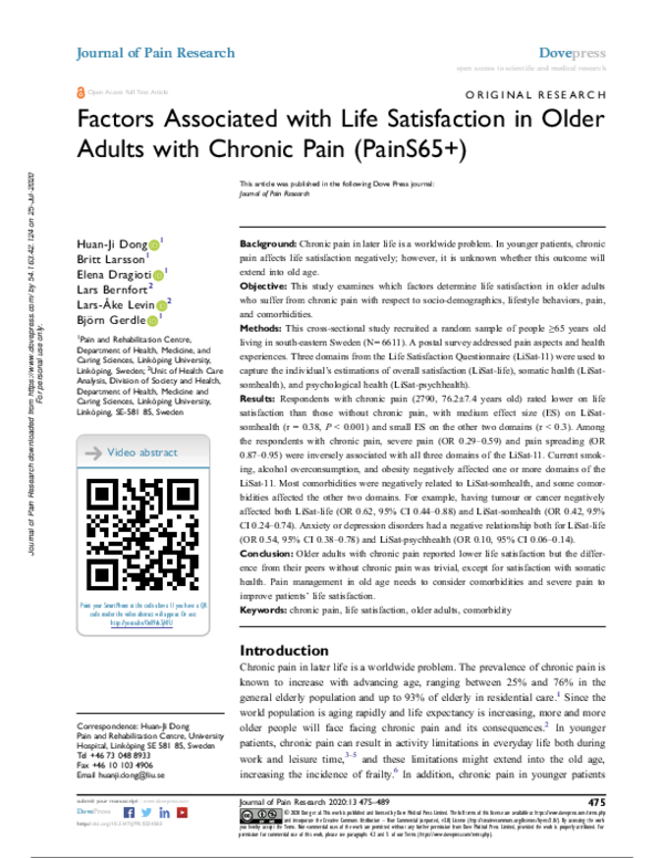 (PDF) Factors Associated with Life Satisfaction in Older Adults with ...