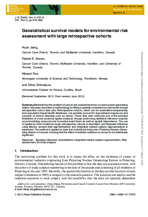(PDF) Geostatistical Survival Models for Environmental Risk Assessment ...
