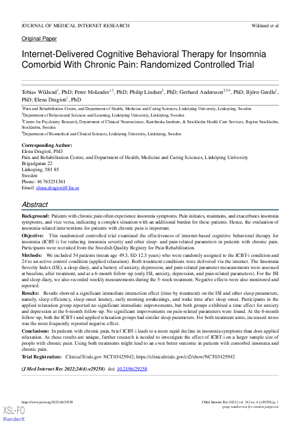 (PDF) Internet-Delivered Cognitive Behavioral Therapy for Insomnia ...