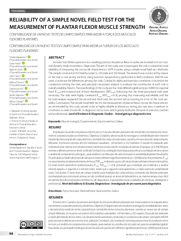 (PDF) Reliability of a Simple Novel Field Test for the Measurement of ...